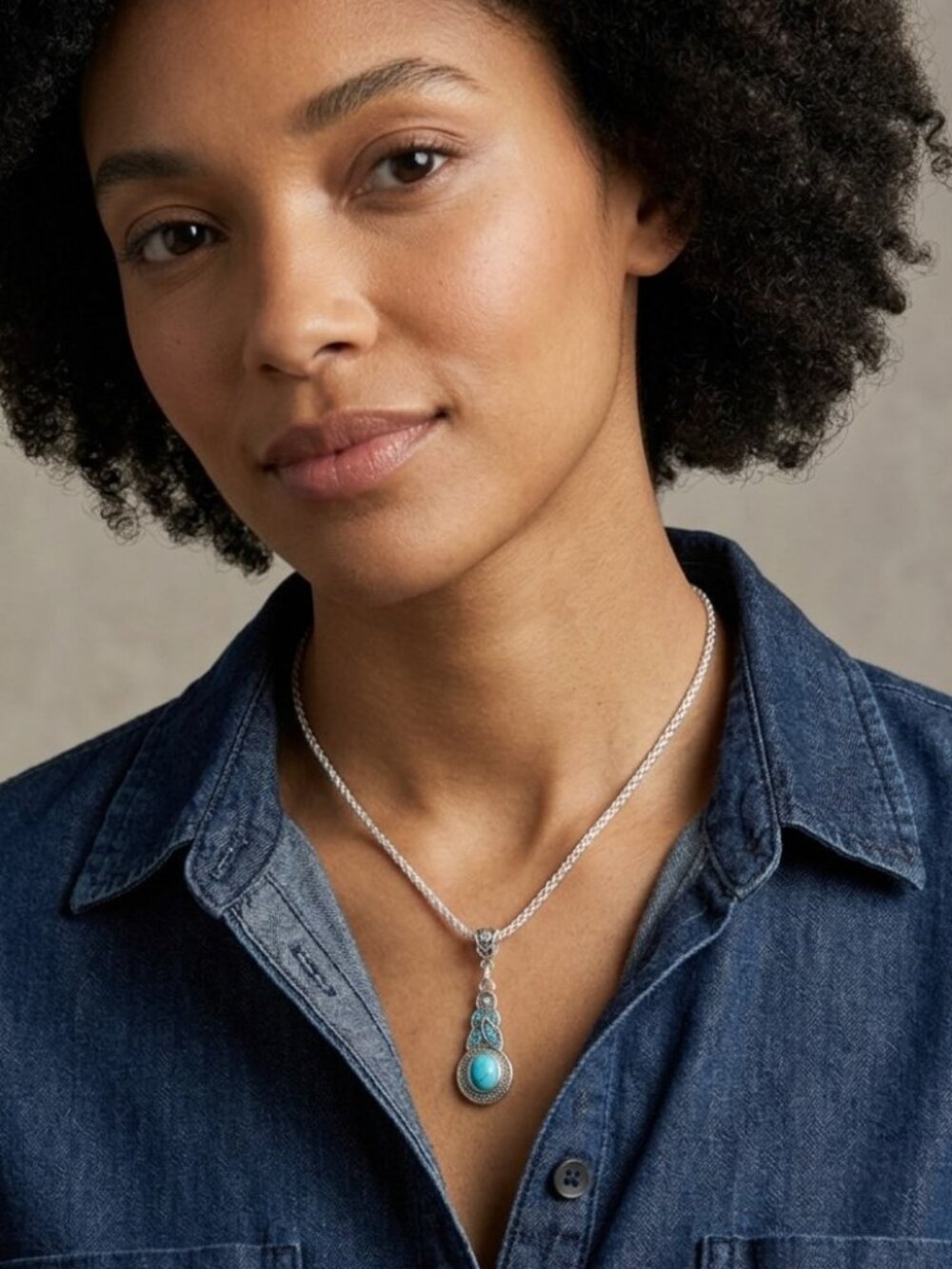 Turquoise Stone Blue Rhinestone Silver Adjustable Necklace
